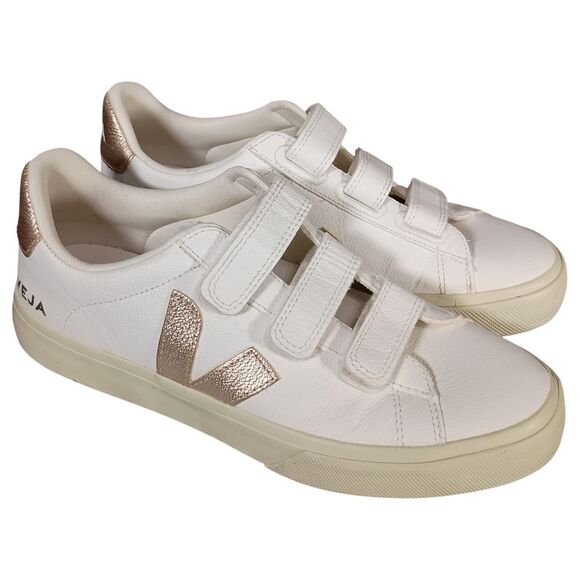 Veja Shoes - VEJA Sneakers T2 Womens 9 Gold White Leather Triple Strap